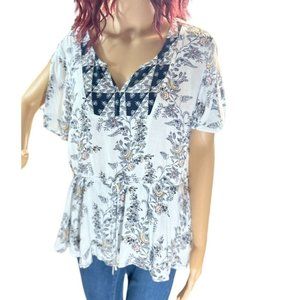 (5 for $25) Maurices White Floral Drawcord Waist Peasant Top - Medium - NWT